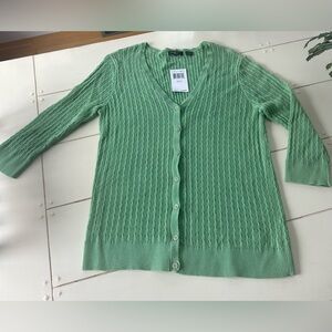JEANNE PIERRE Green Cable Knit cotton Cardigan